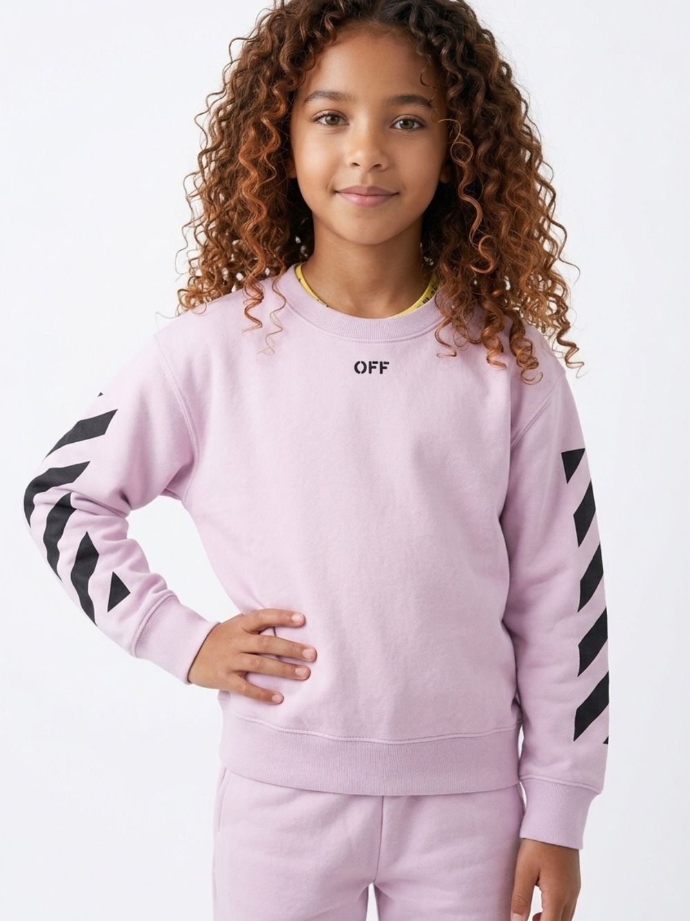 OFF-WHITE | NEW Kid’s Stamped Logo Crewneck Sweatshirt Light Purple Girl’s Sz 6